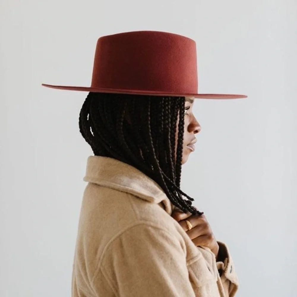 Gigi Pip Dakota Triangle Crown Wide Brim Felt Hat in Rusty Red XS 55 - Picture 3 of 9